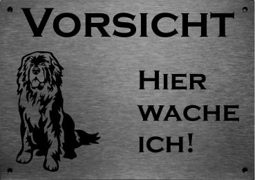 Edelstahl Warnschild Neufundländer VORSICHT Hier wache ich!